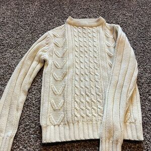 Cream Cowl Neck Cable Knit Sweater